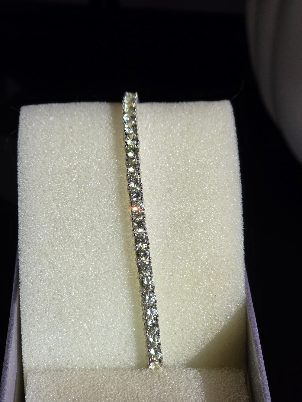 Sparkling Peridot Green Color Crystal Tennis Bracelet - In Silver Tone Setting